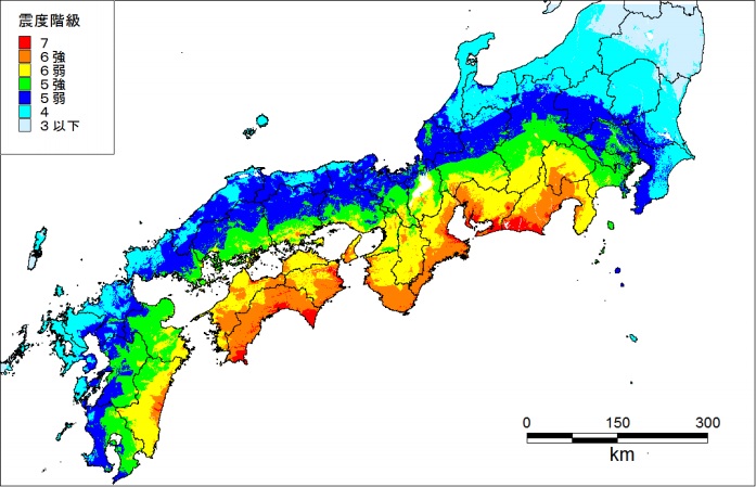 南海トラフ巨大地震では九州から東京まで震度7くらい揺れるのだろうか？
